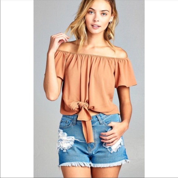 Dusty Apricot Off-Shoulder Top - Picture 7 of 8